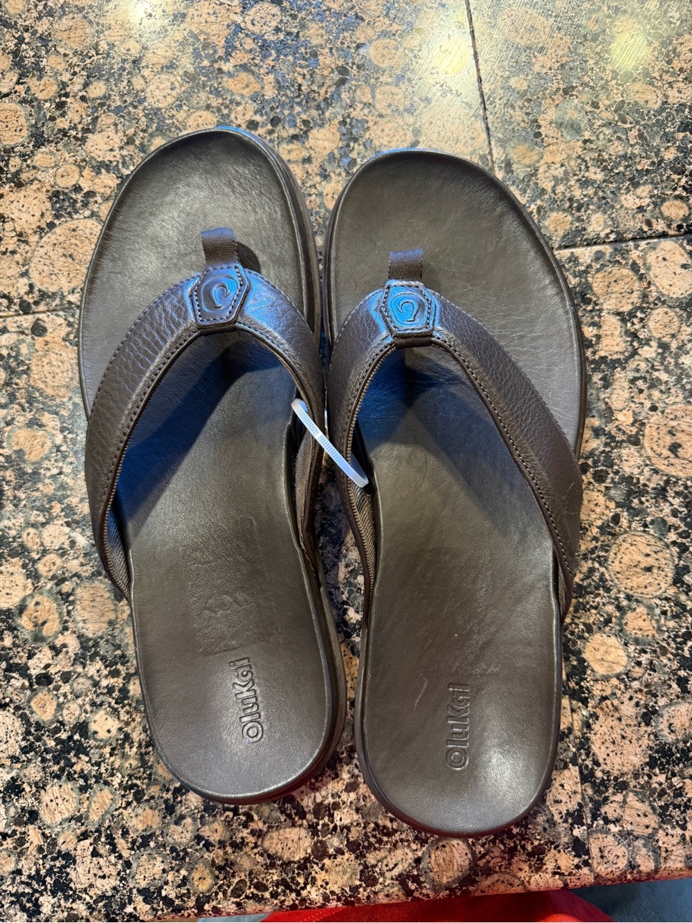 OluKai Dark Brown Leather Thong Sandals for Men